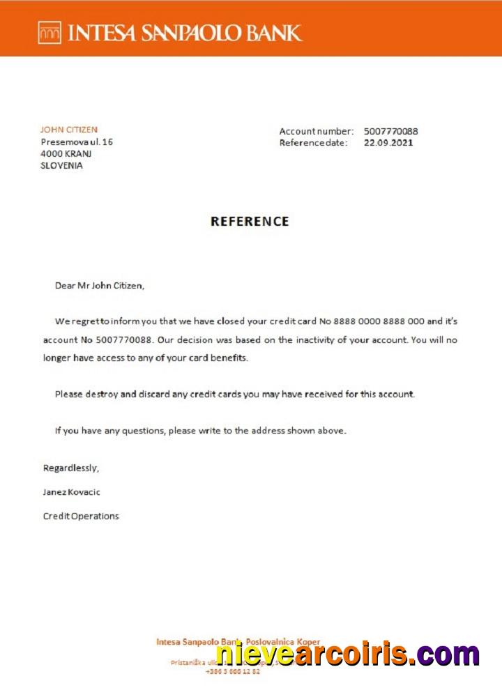 Slovenia Intesa Sanpaolo bank closure reference